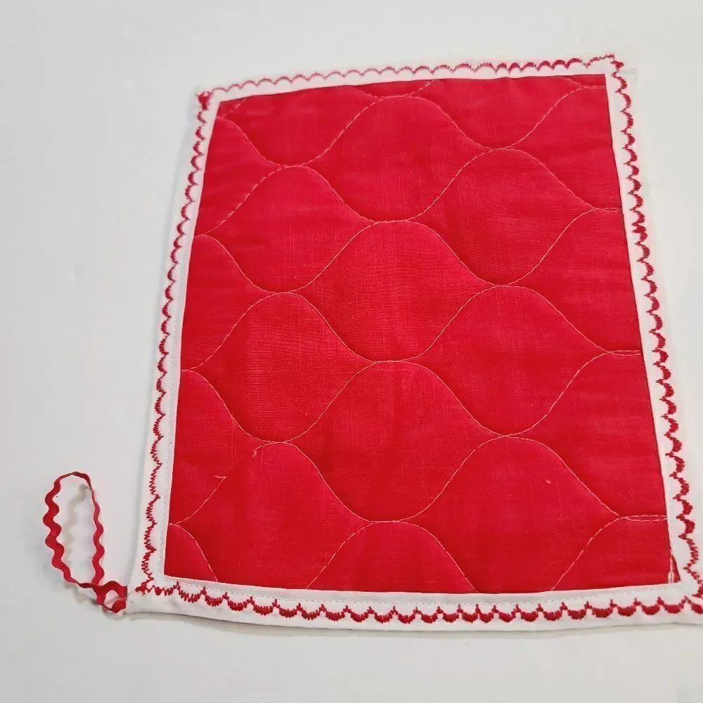 Vintage Red Polka Dot Ribbon Bow Holly Christmas Pot Holder